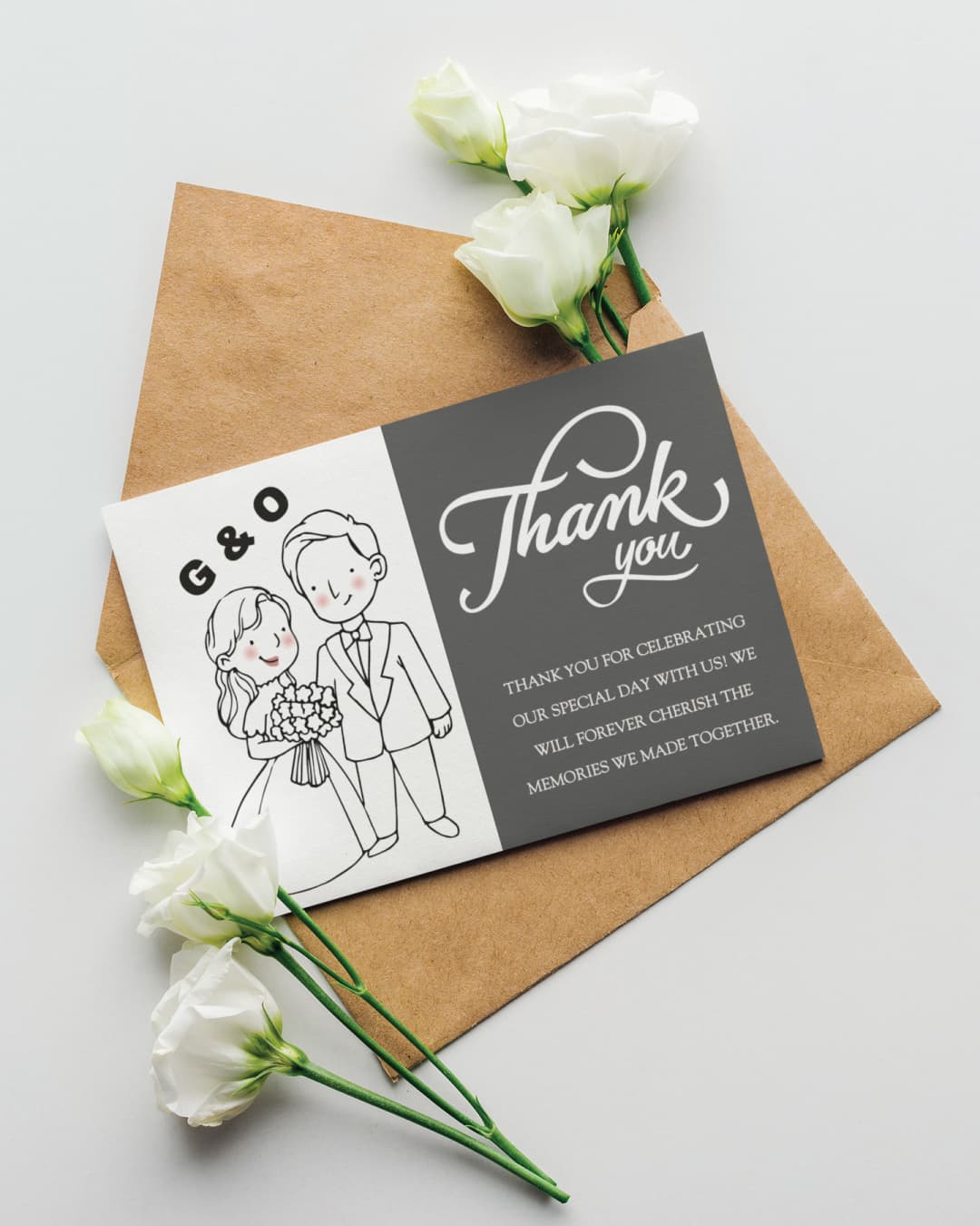 Silhouette of a Bride and Groom Thank You Cards Wedding