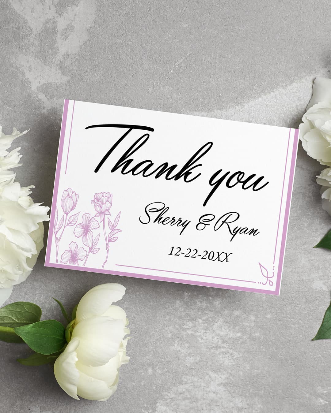 Pink Flowers Frame Thank You Cards Wedding