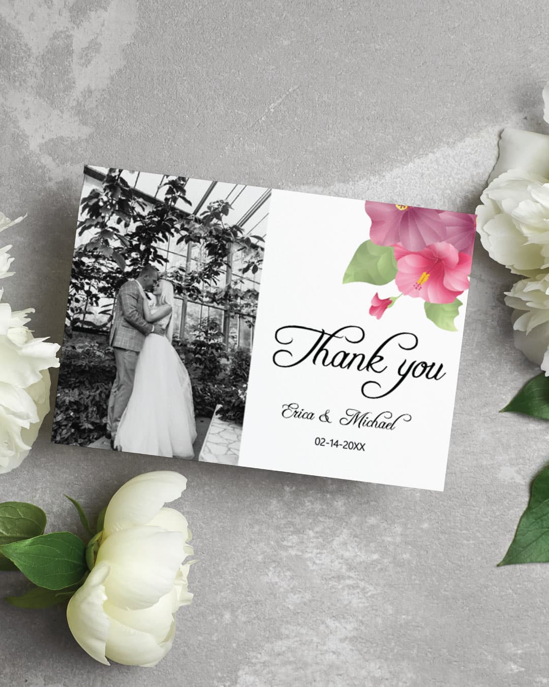 Hawaiian Flowers with Photo Thank You Cards Wedding
