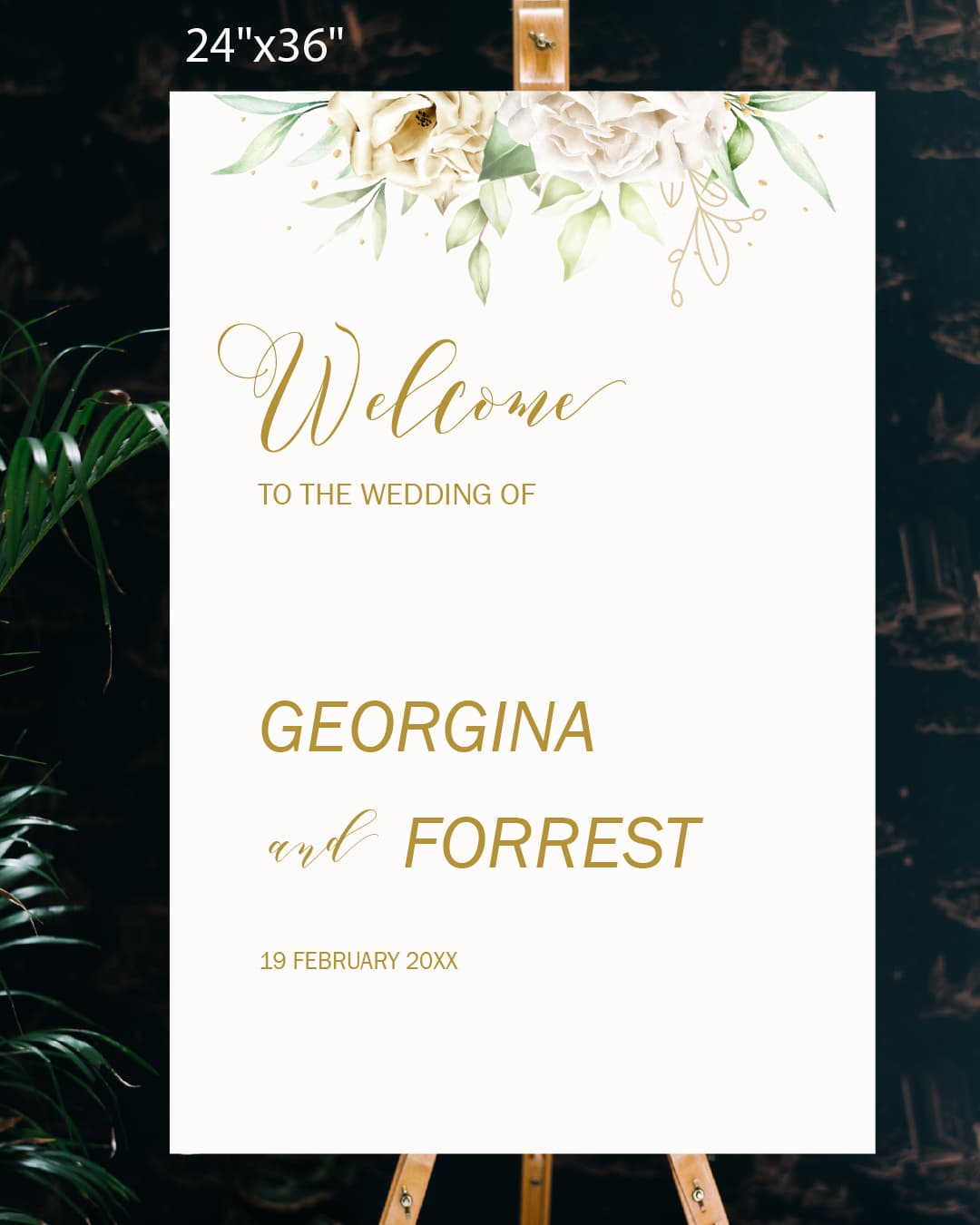 Flowers Elegant Gold Welcome Sign