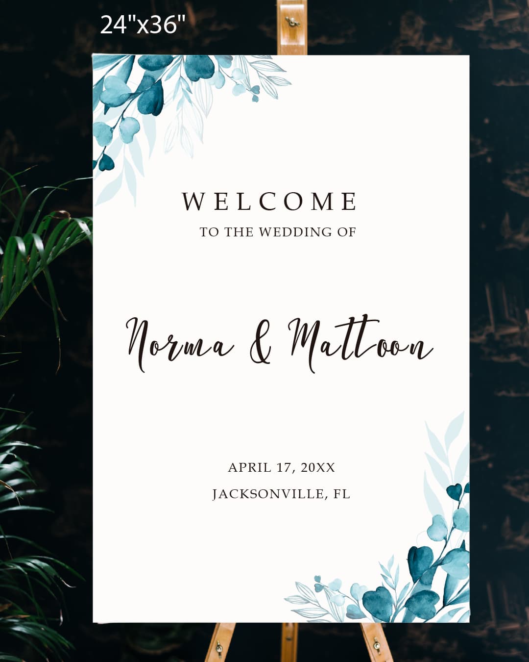 Blue Leaves Border Welcome Sign