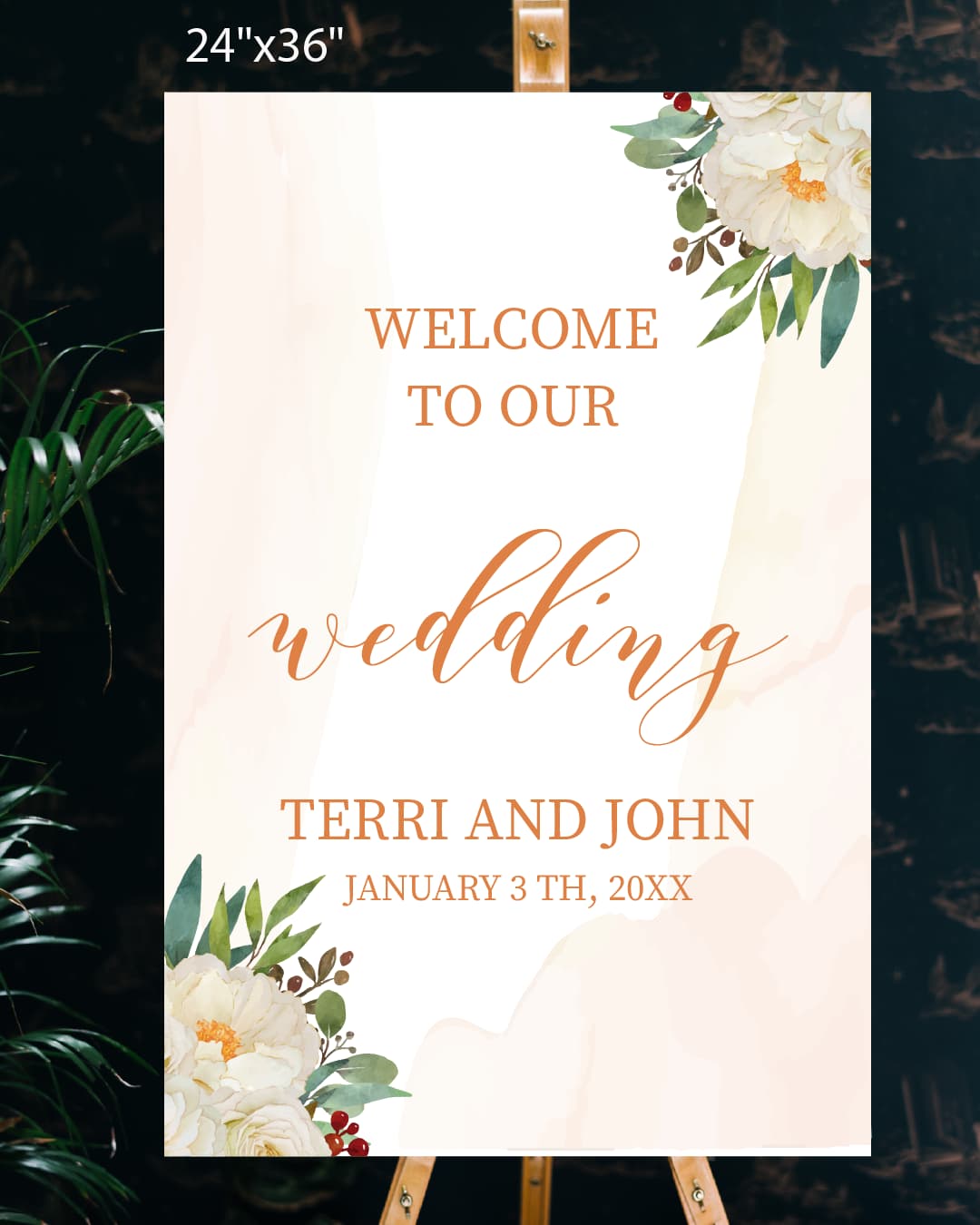 Watercolor White Flowers Welcome Sign