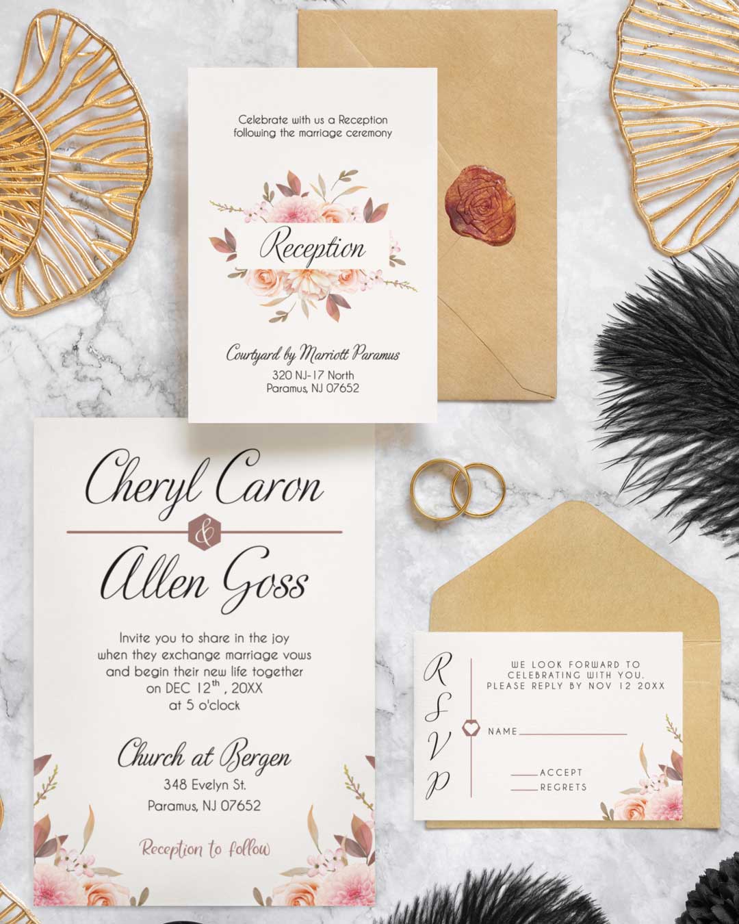 Gentle Pink Bouquet Simple Flat 5x7 Wedding Invitation