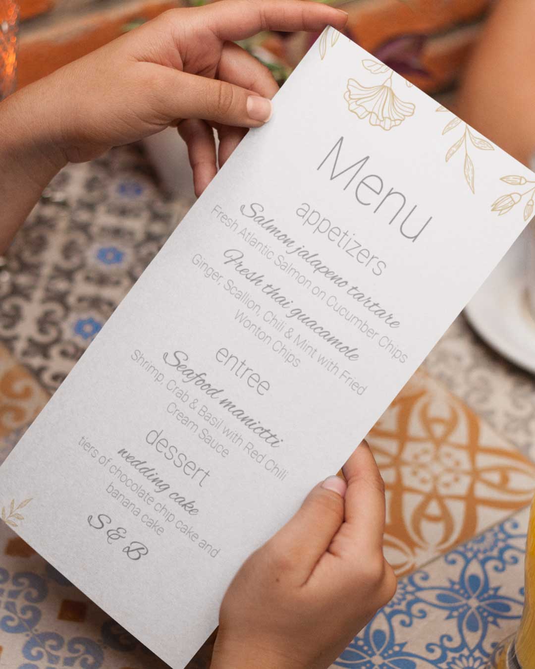 Gold Ferns Desing Wedding Menu Cards