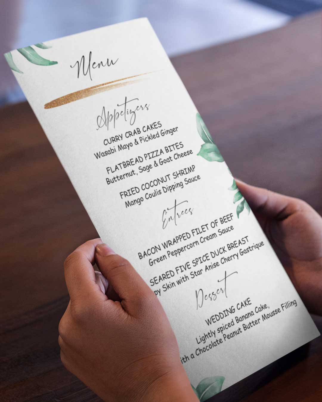 Green Oasis Wedding Menu Cards