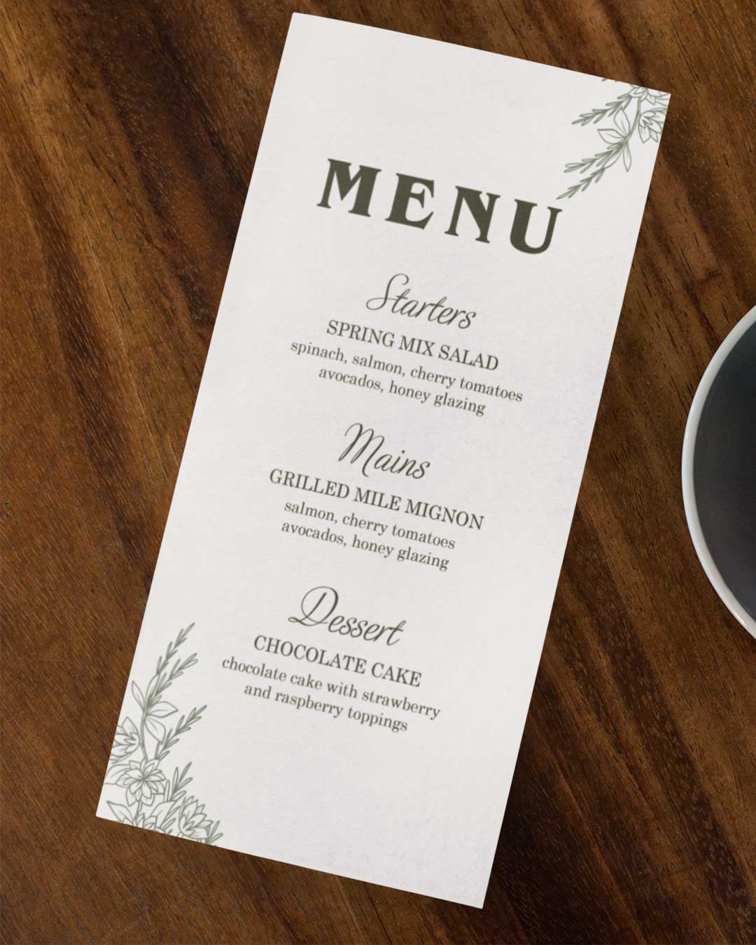 White and Green Garden Wedding Menu Cards