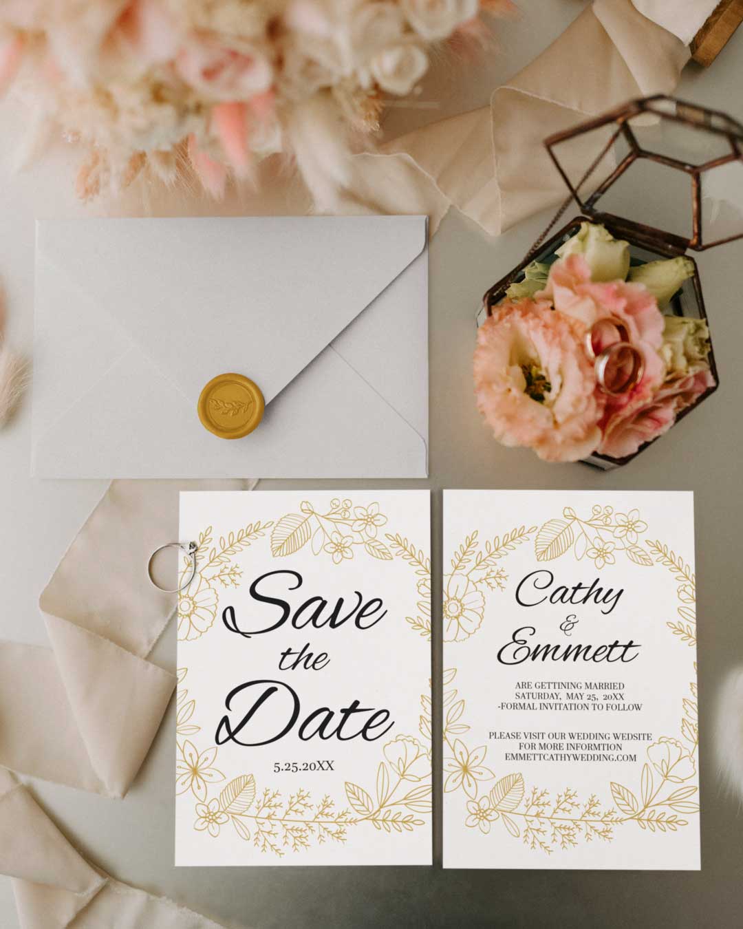 Bouquet of Golden Flowers Save The Date