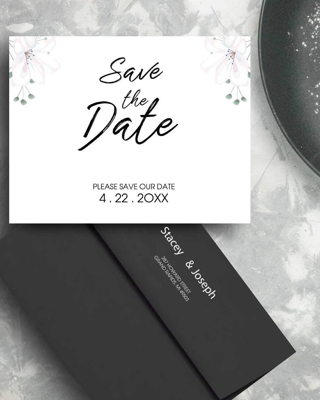 Braches with White Flowers Save The Date