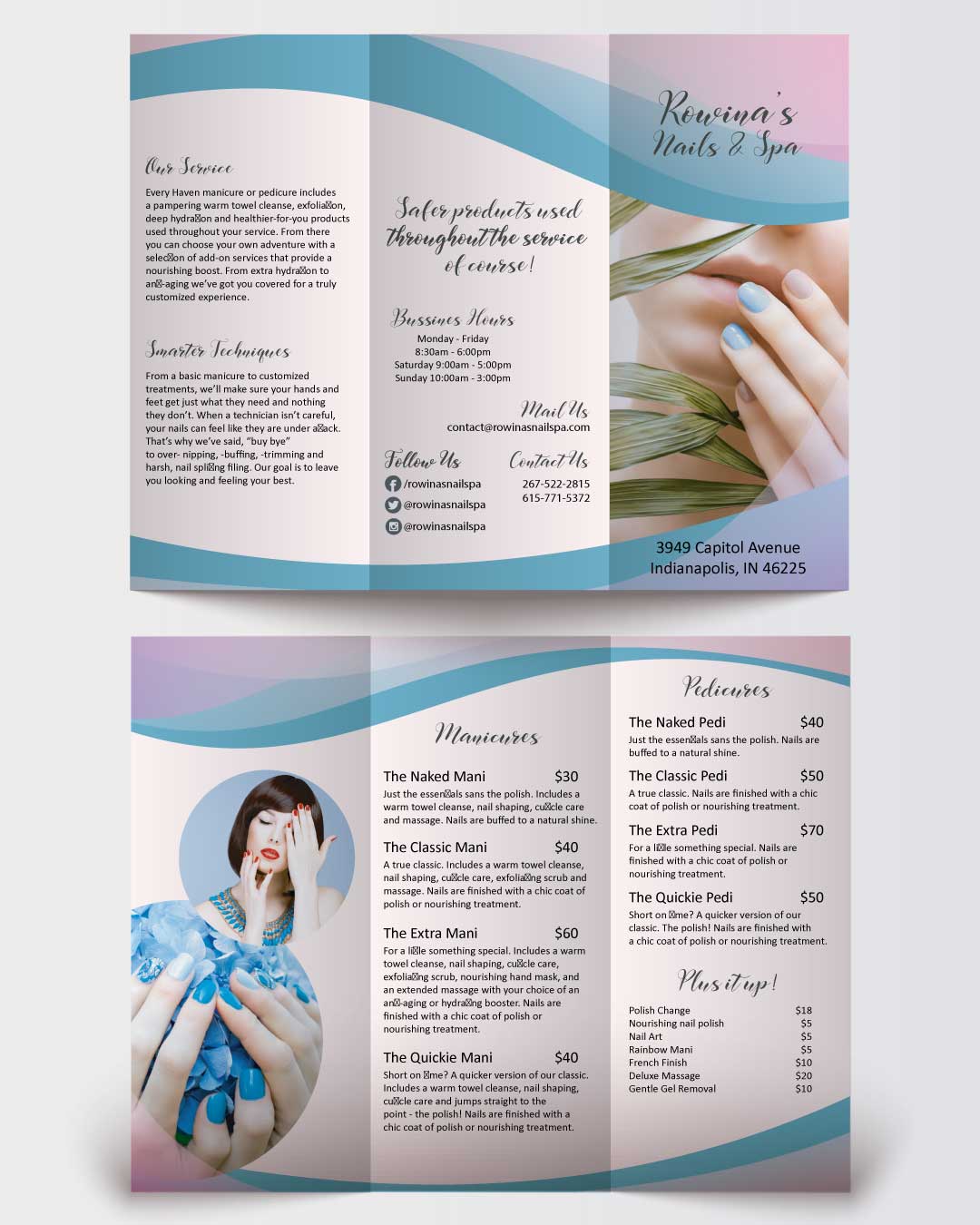Delicate Blue and Pink Waves Spa Brochure