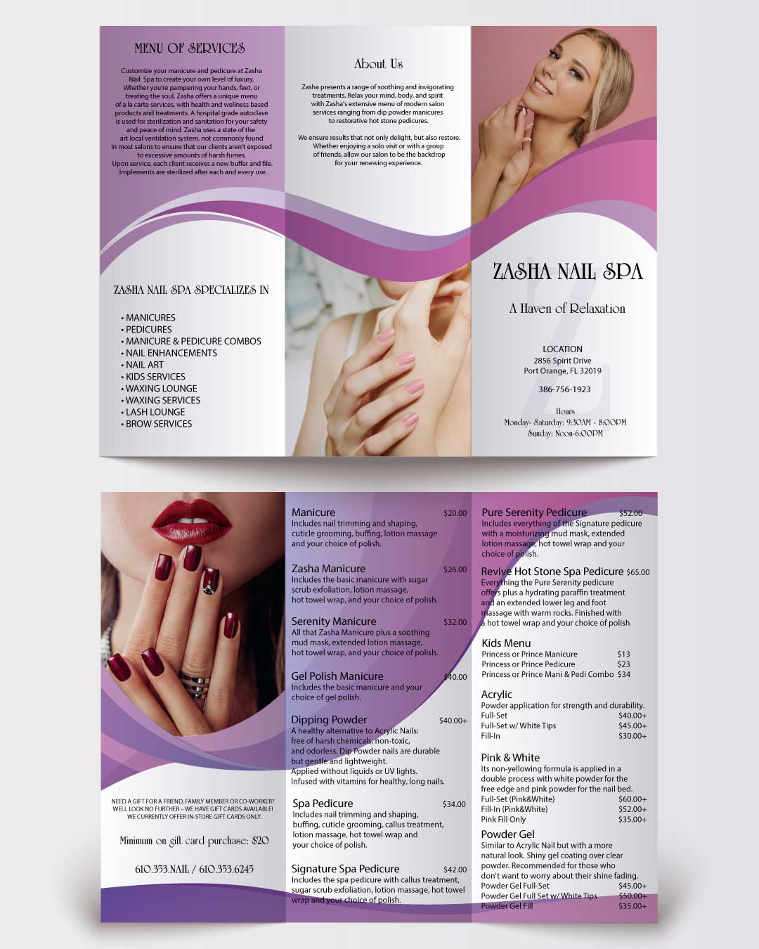 Gorgeous Purple Waves Spa & Nails Brochure