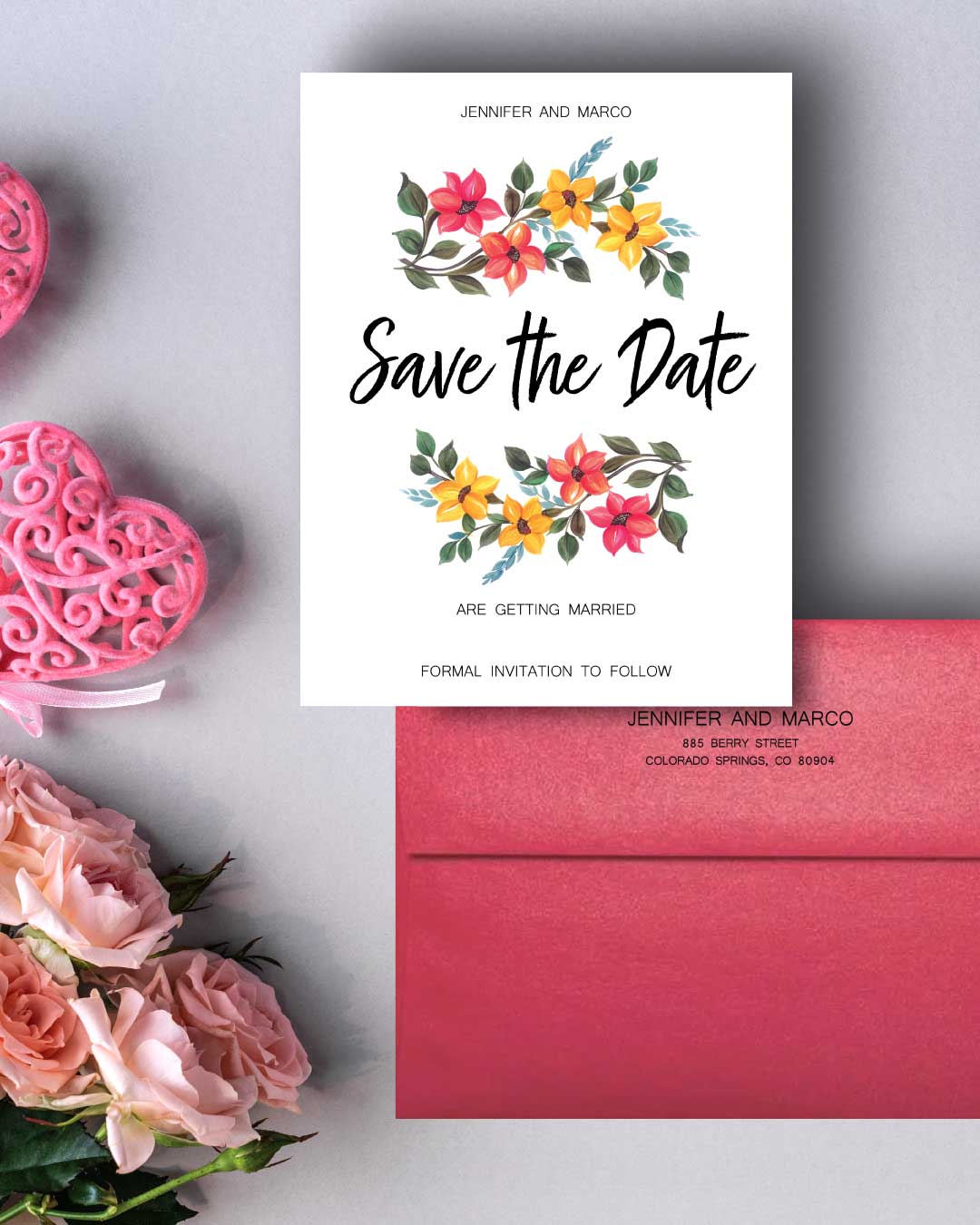 Design with Floral Decoration Save The Date