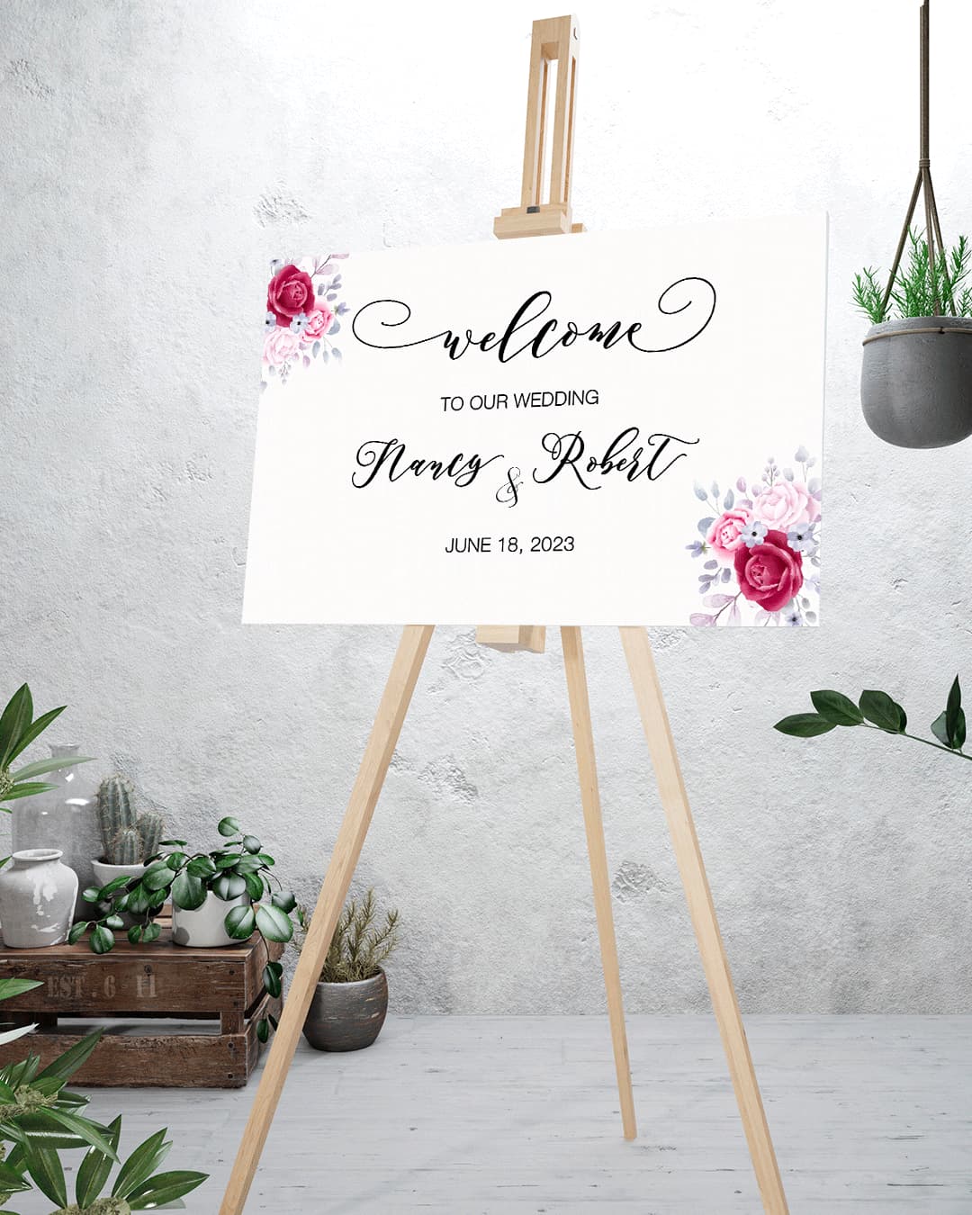 Pink Red Flowers Welcome Sign