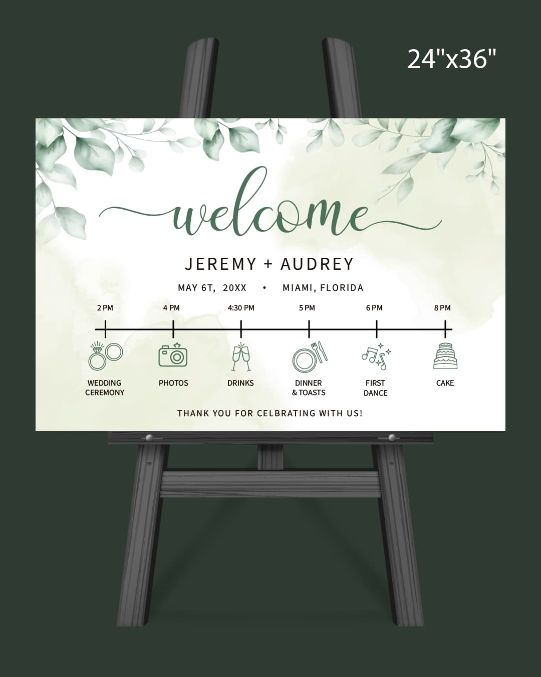 Green Watercolor Timeline Welcome Sign
