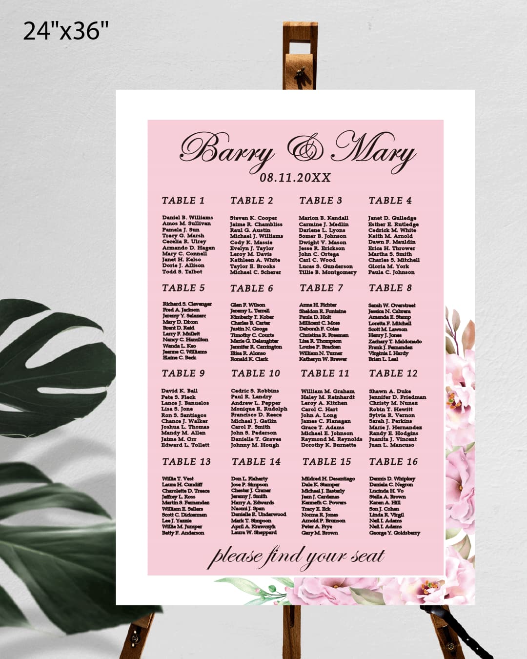 Pink Flowers and Background Seating Chart