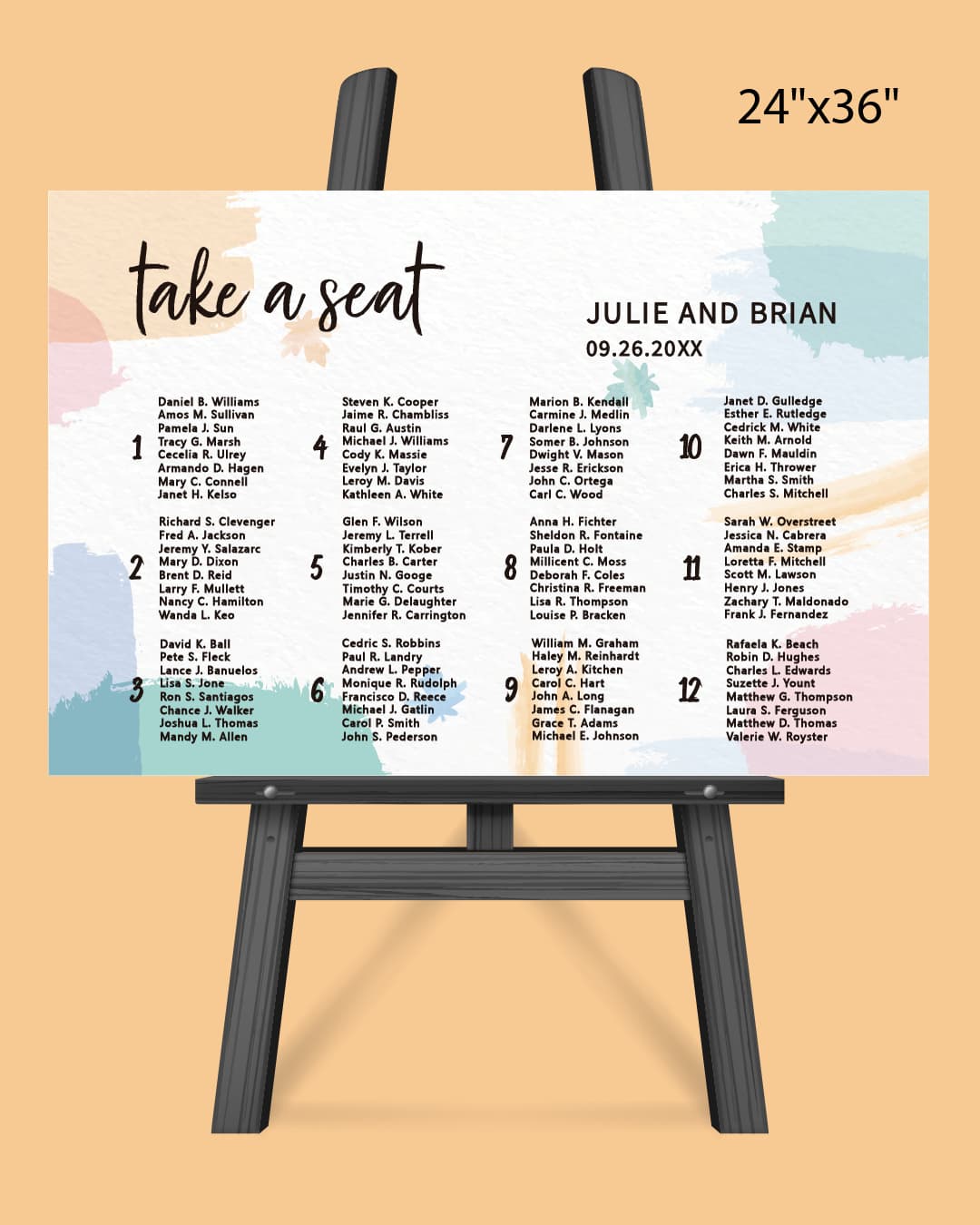 Multicolored Abstract Watercolor Seating Chart