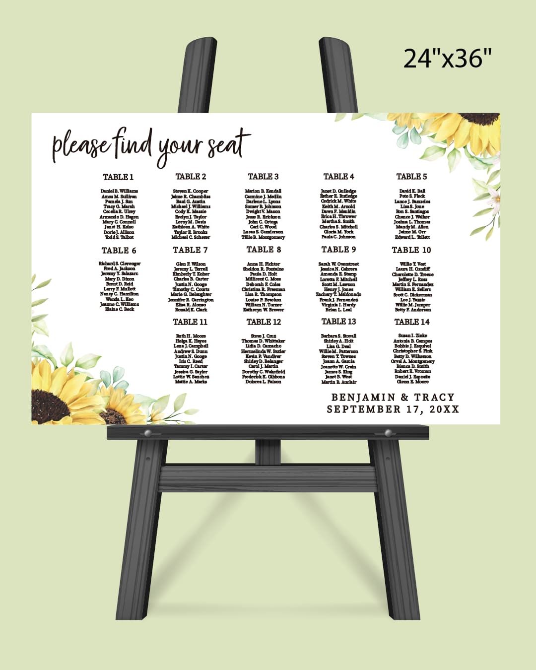 Formal Sunflower Decoration  Seating Chart