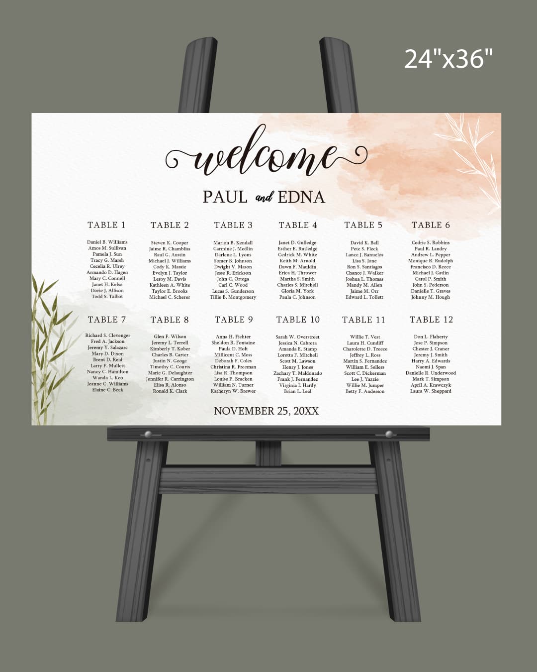 Classic Watercolor  Seating Chart