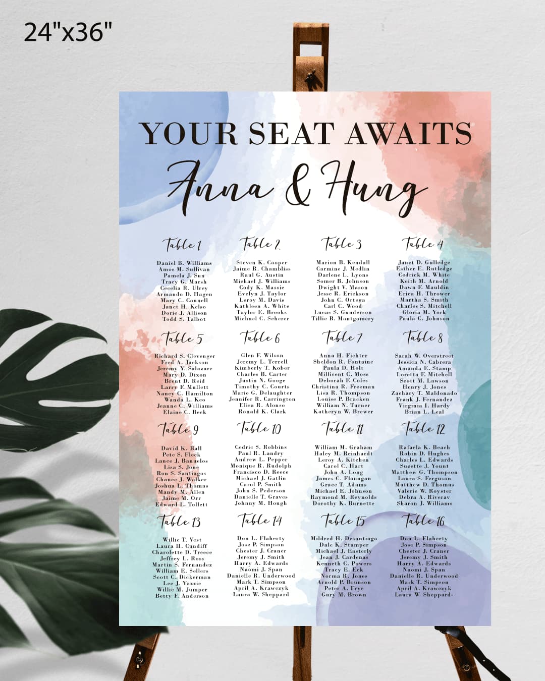 Watercolor Elizabeth Seating Chart