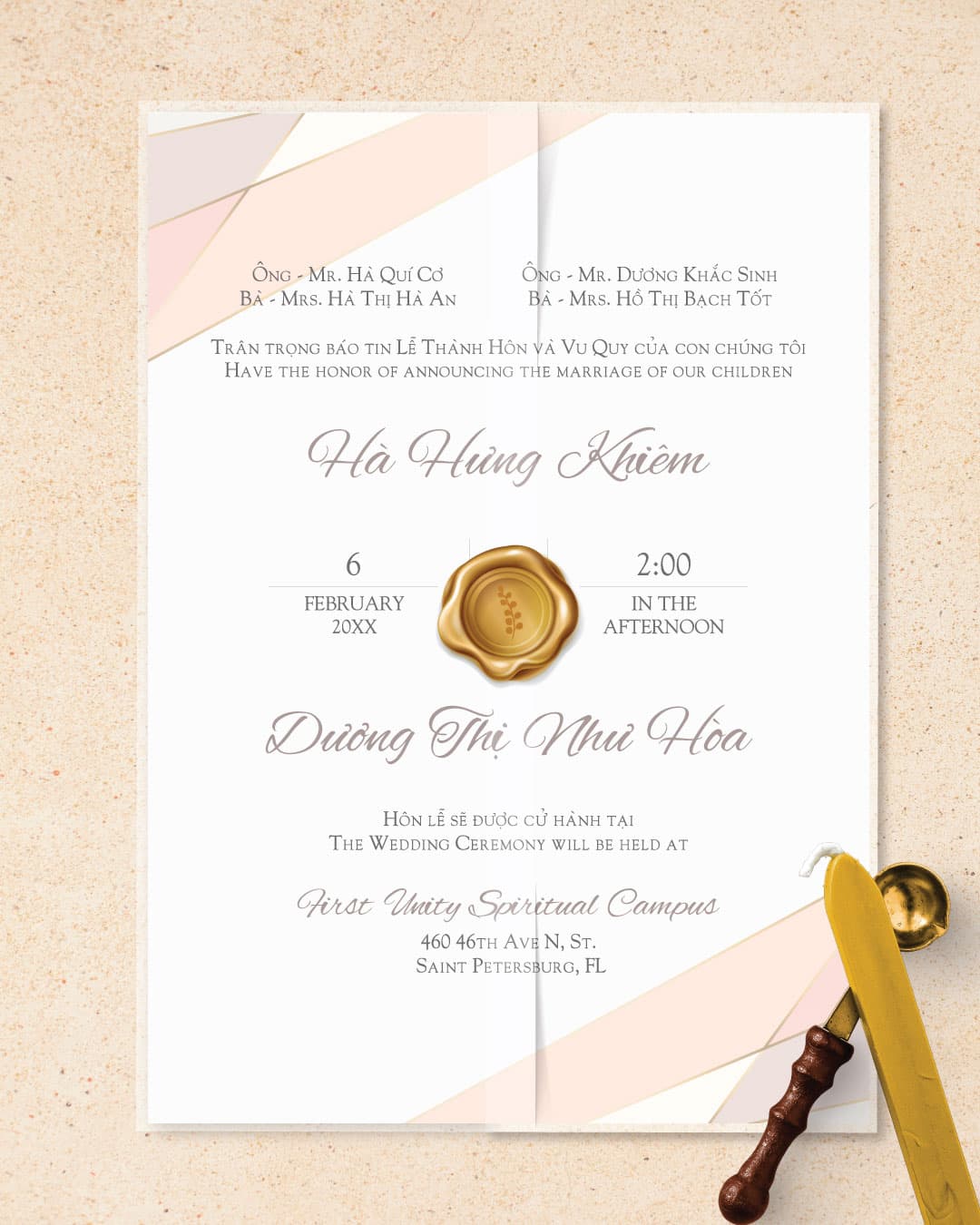 Pastel Colors Invitation Vellum Wrapped Vietnamese & English Wedding Invitation AP Printing - Pastel Colors Invitation Vellum Wrapped Vietnamese & English Wedding Invitation - Custom Printing Services