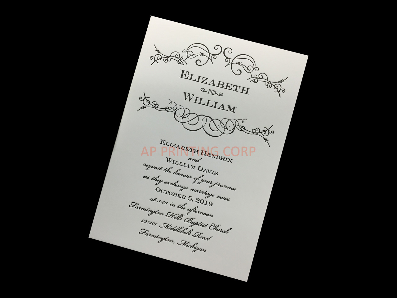 Letterpress Swirls [CC-90] Fancy Luxury Wedding Invitation