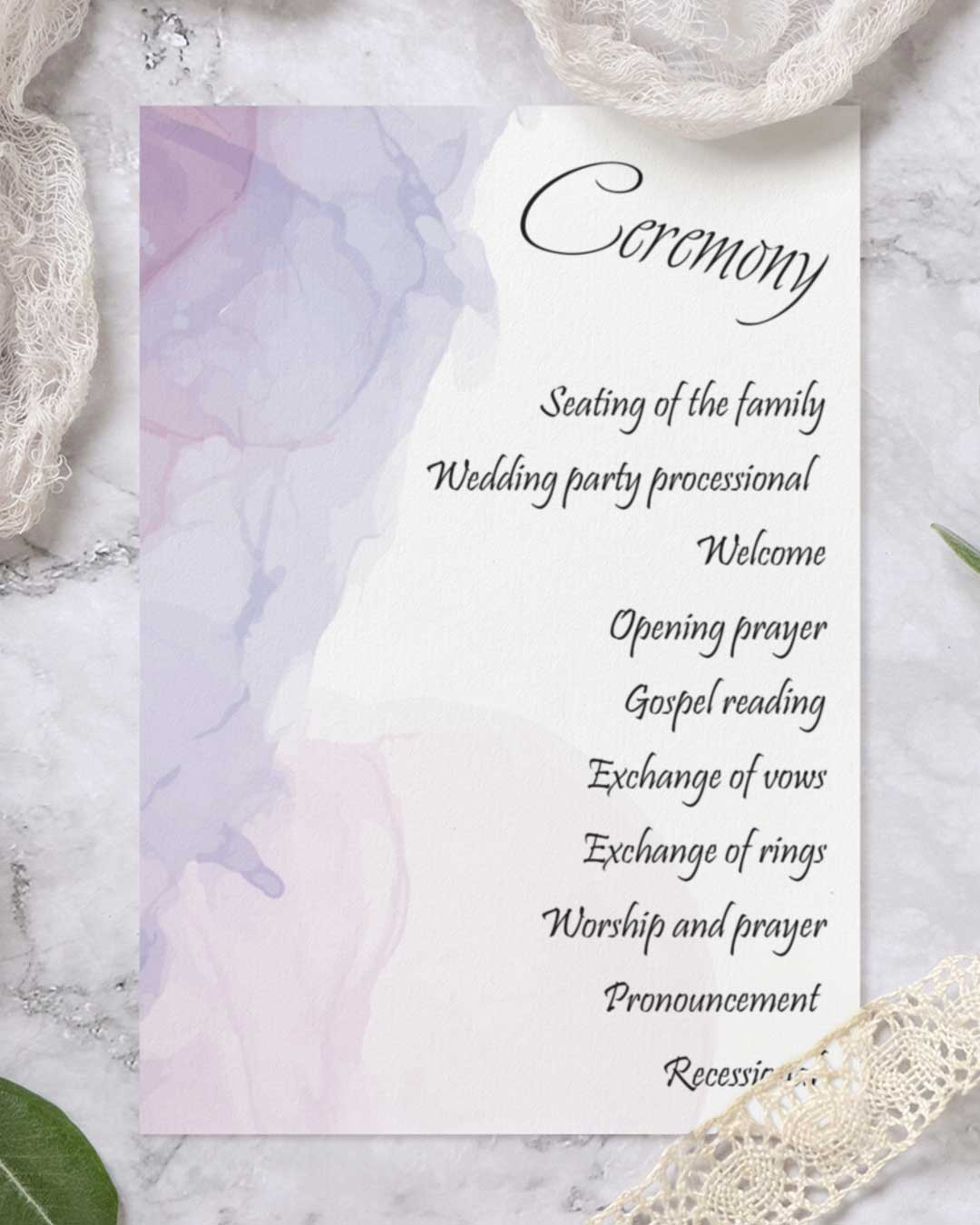 Lilac And Purple Acurela Wedding Program Cards