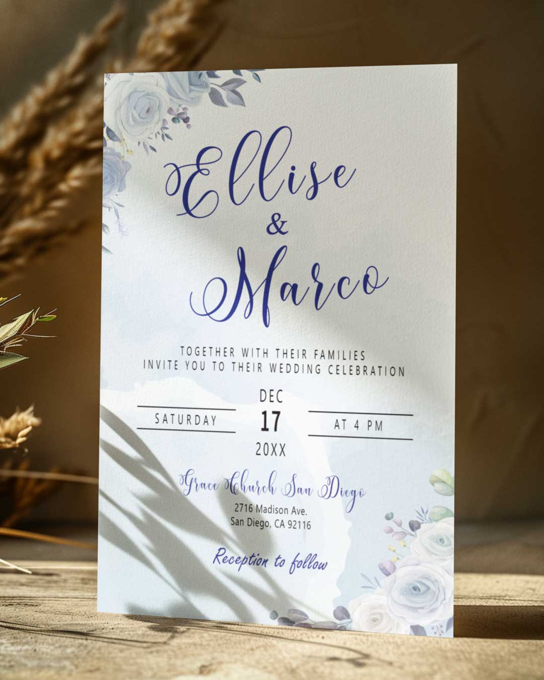 Cloudy Blue Simple Flat 5x7 Wedding Invitation AP Printing - Cloudy Blue Simple Flat 5x7 Wedding Invitation - Custom Printing Services