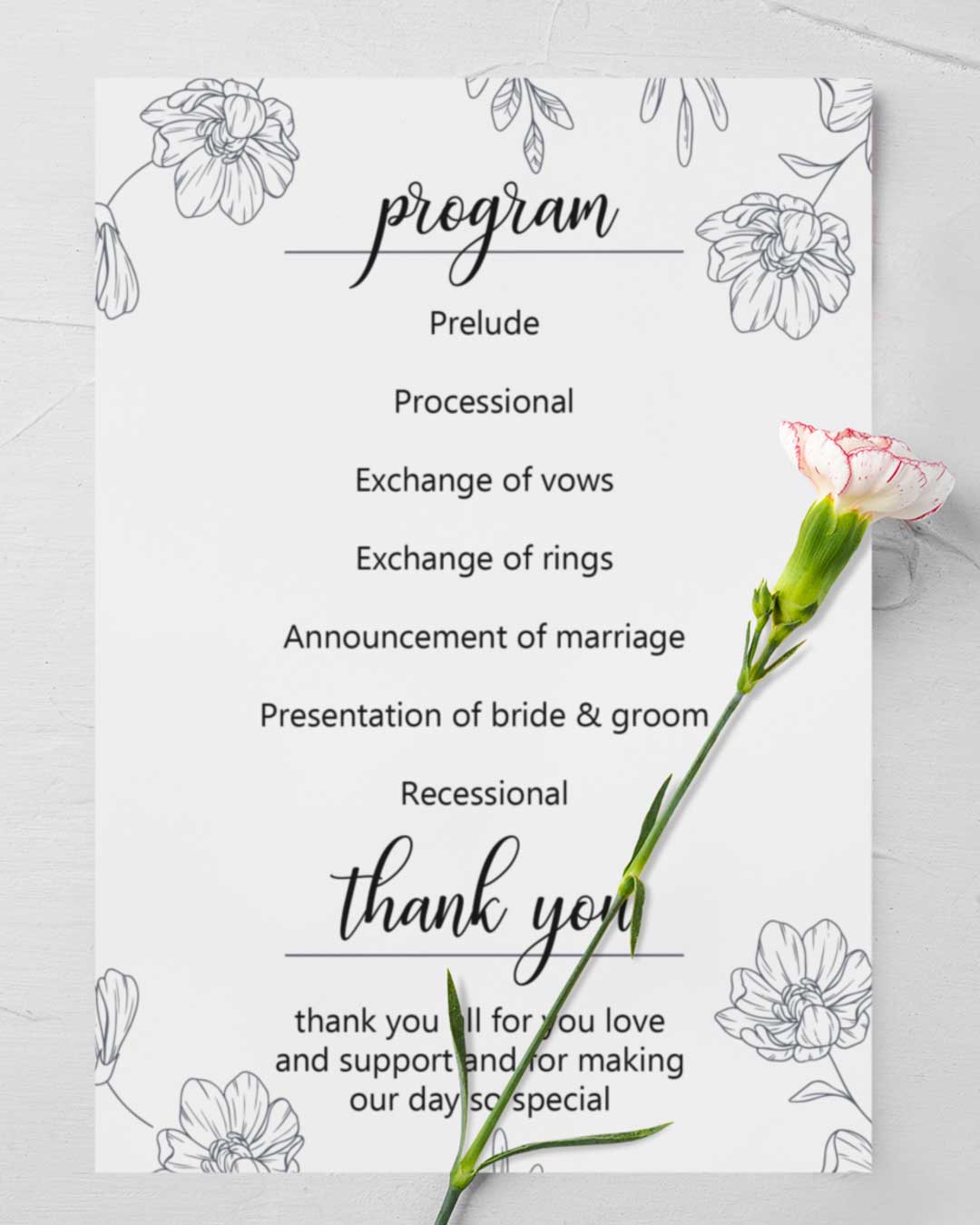 Simple Dark Floral Elegance Wedding Program Cards