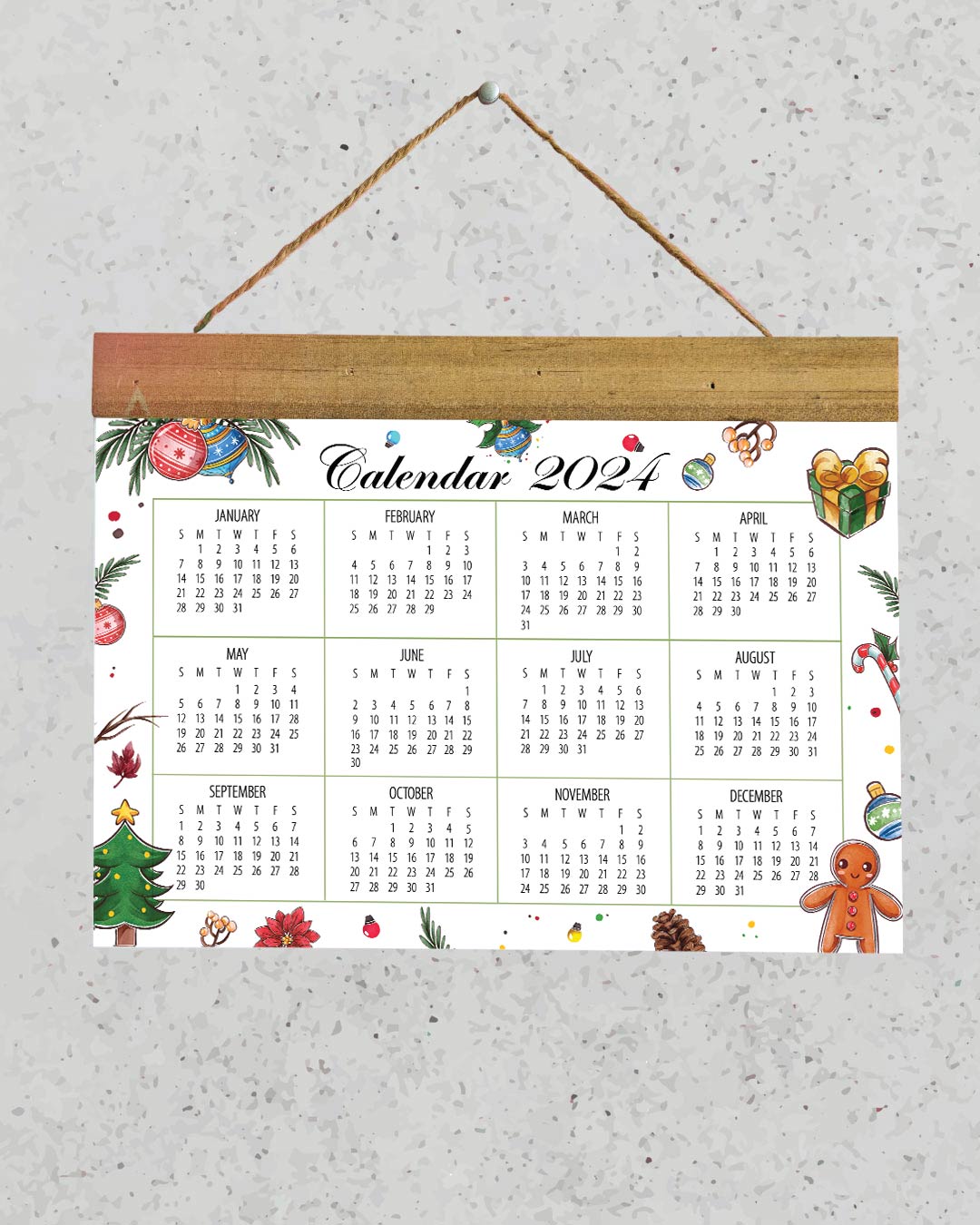 Wall Calendar with Christmas Ornaments