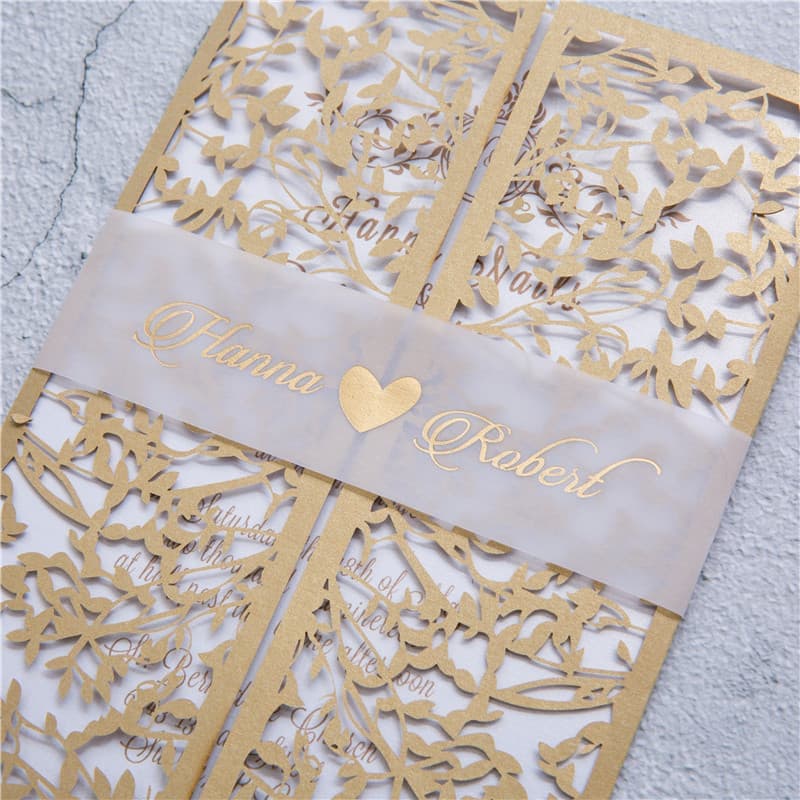 CL-SLIDER-57 N-M White Flowers, Lace Trims Laser Cut Wedding Invitation