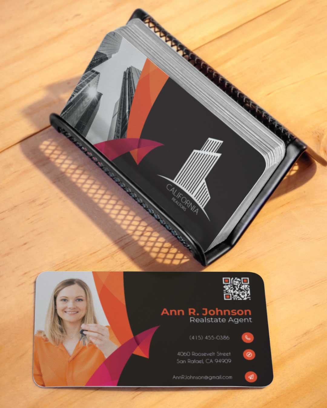 AP Printing - Pink And Orange Lines Standard Business Cards - Custom Printing Services