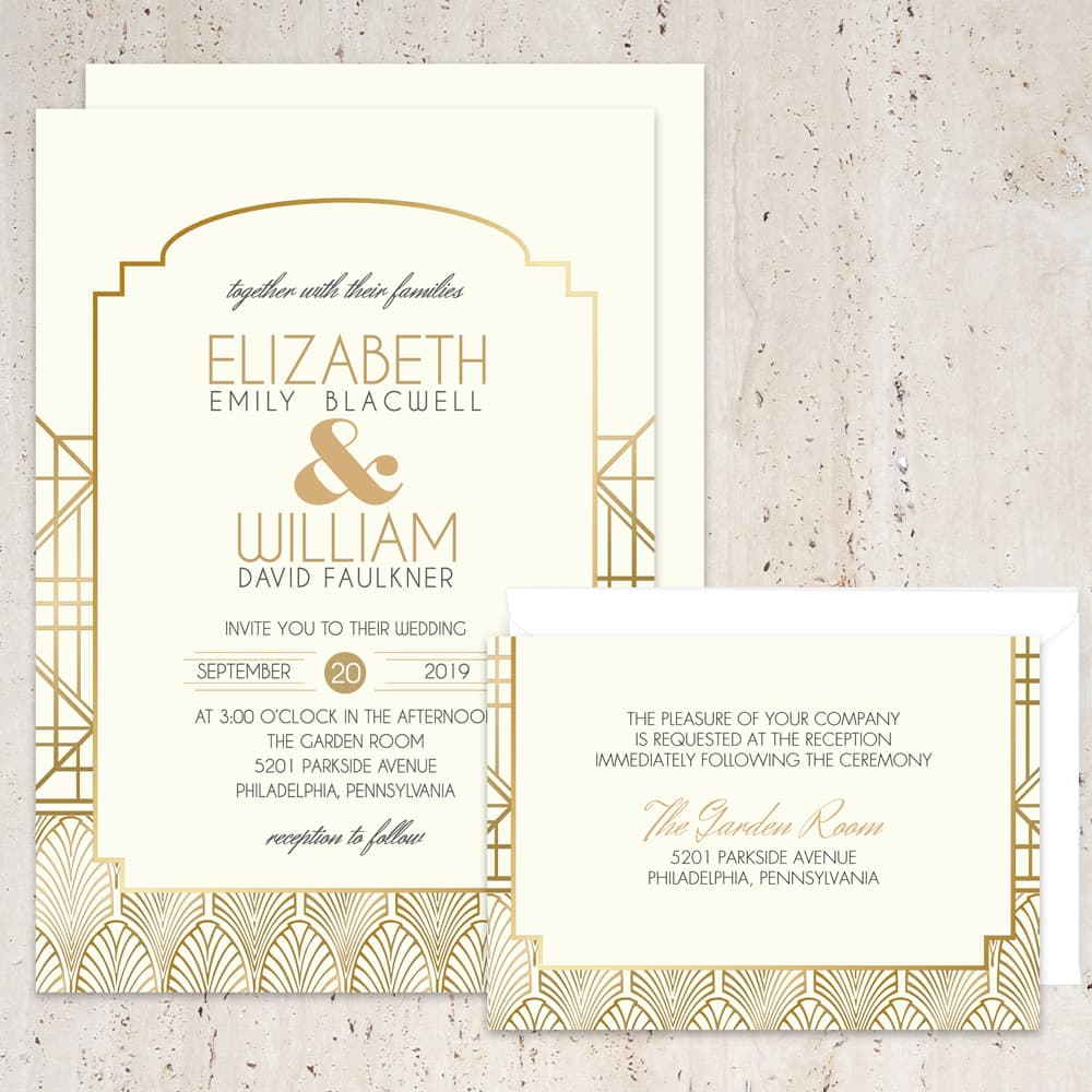 Golden Carvings Foil Fancy Luxury Wedding Invitation