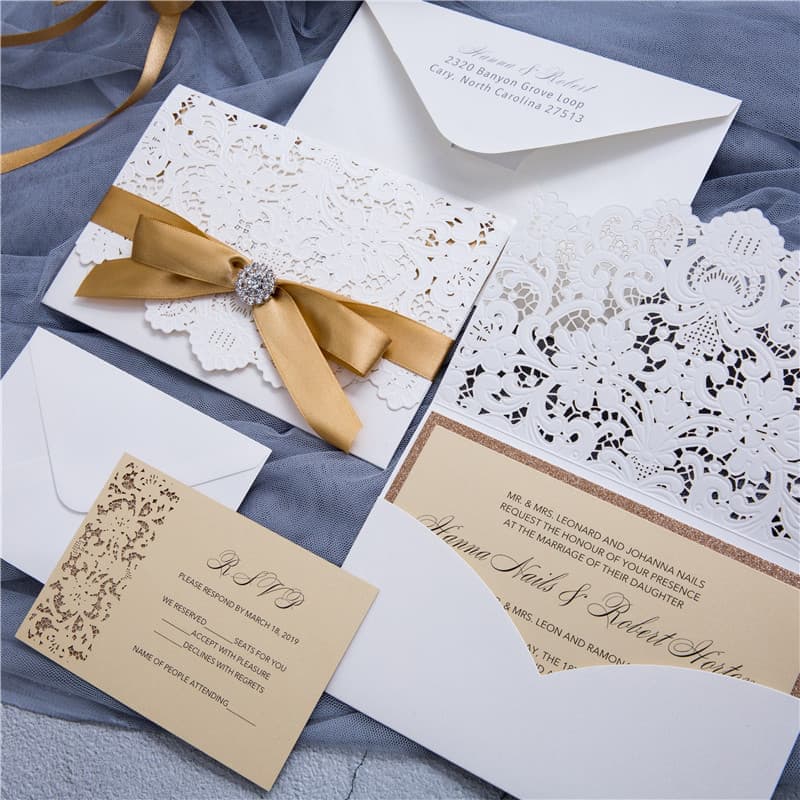 CL-WRAP-57 N-N Gray Lace and Key Laser Cut Wedding Invitation