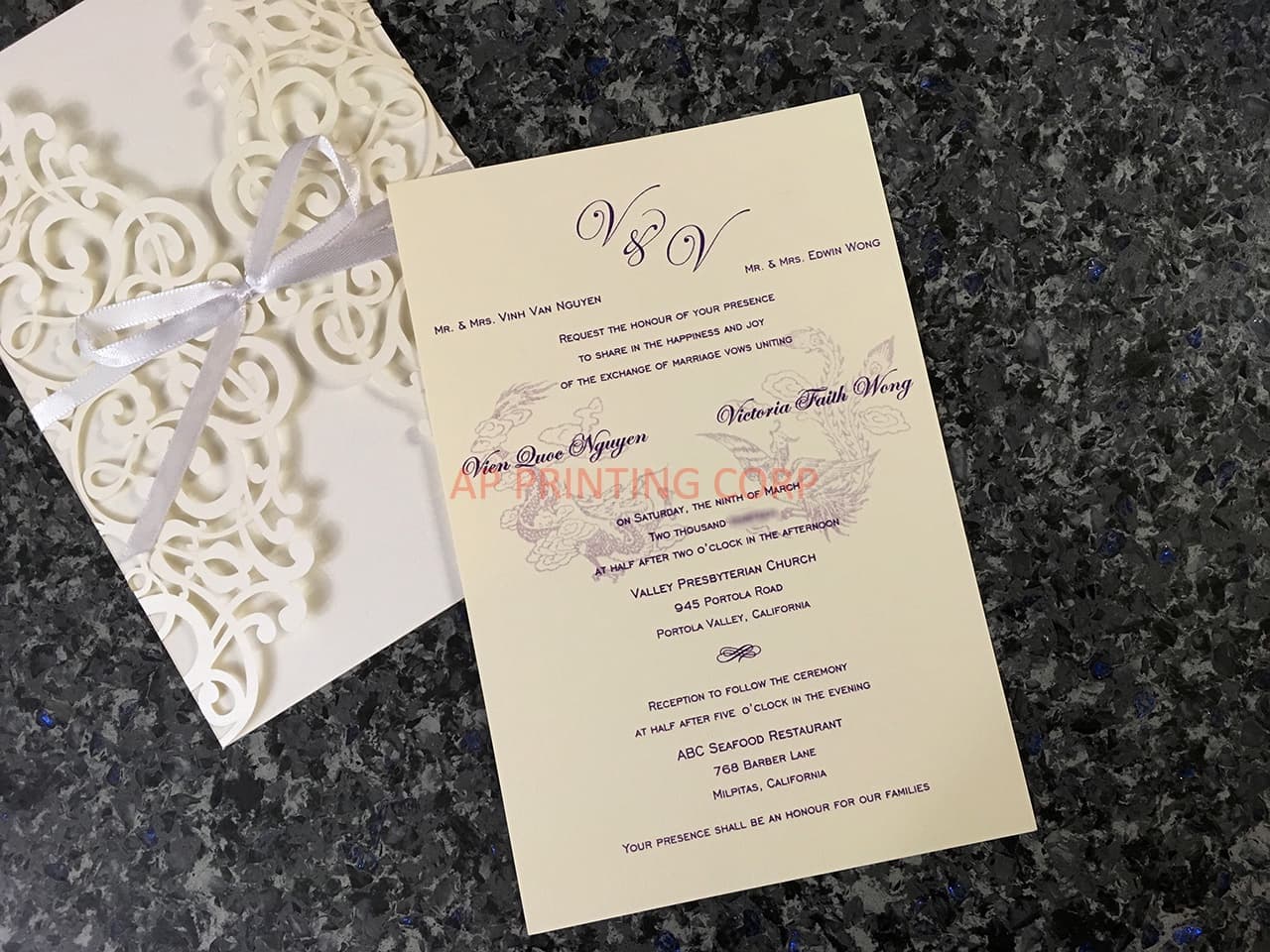 CL-WRAP-66 NMM White Leaves and Vines Laser Cut Wedding Invitation