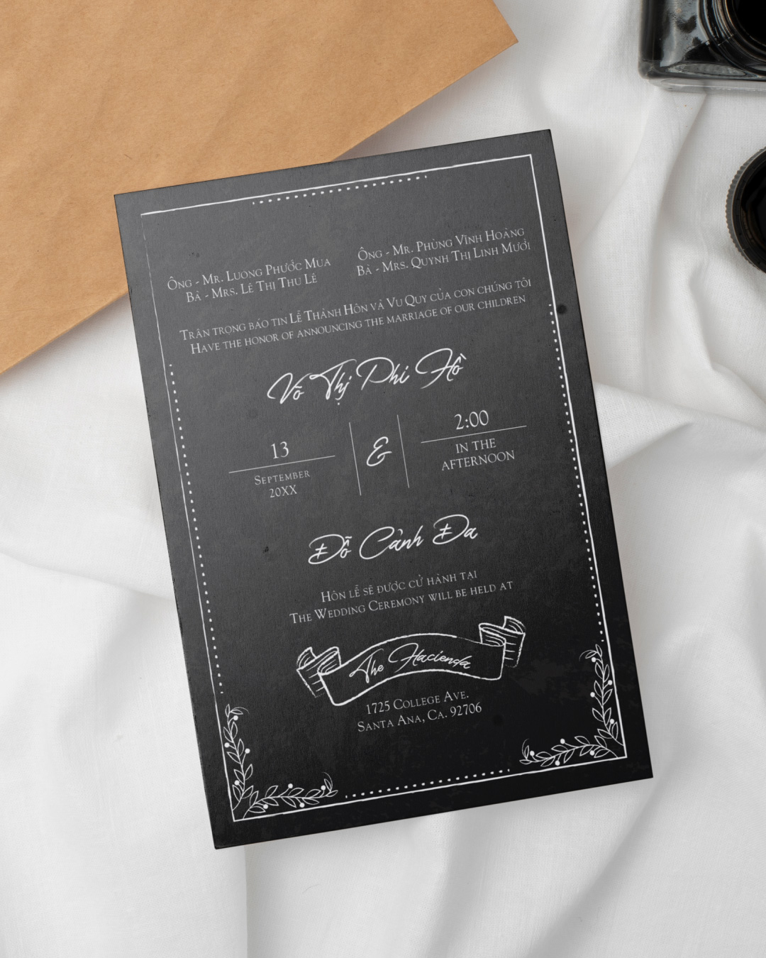 Dark and Rustic Simple Flat 5x7 Wedding Invitation