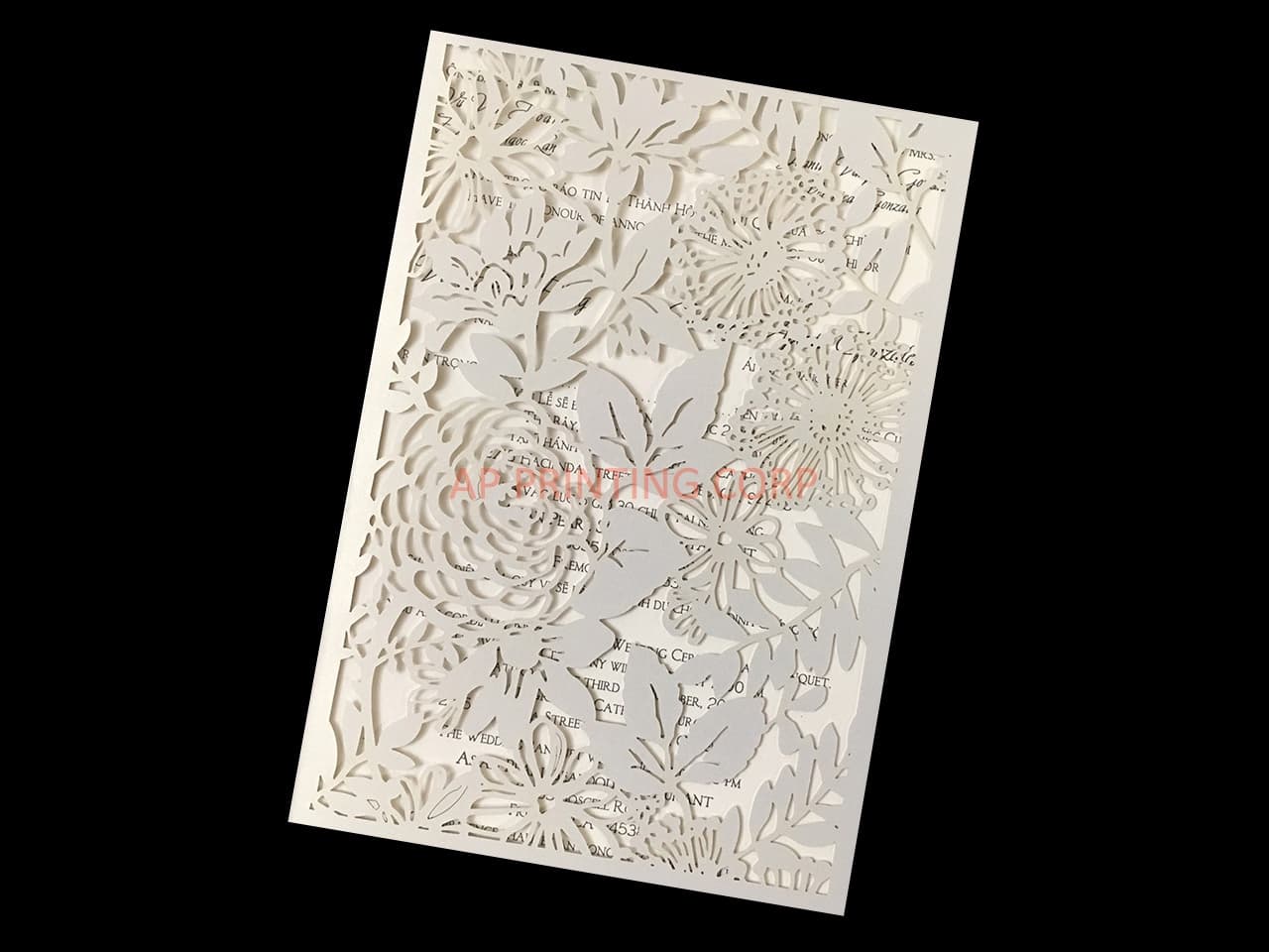 CL-WRAP-57 M-M Gold Flowers and Butterfly Wrap Laser Cut Wedding Invitation