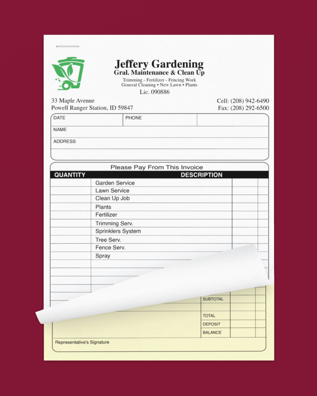 Light Green Icon Carbonless Forms (Invoice)