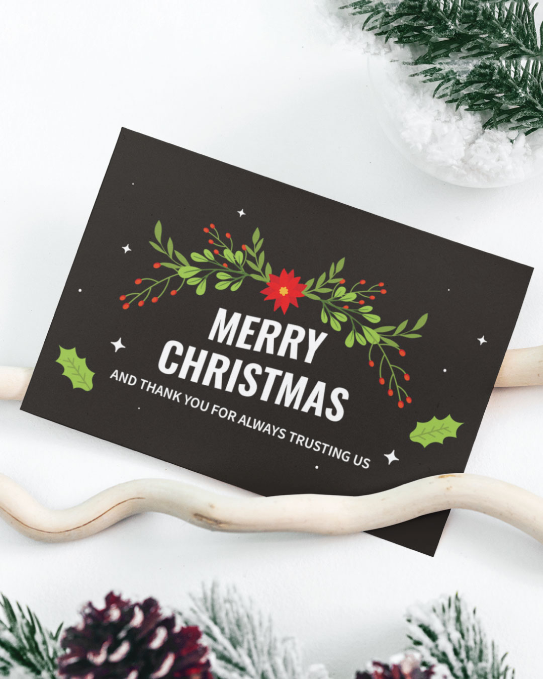 Black Floral Holiday Gratitude Cards