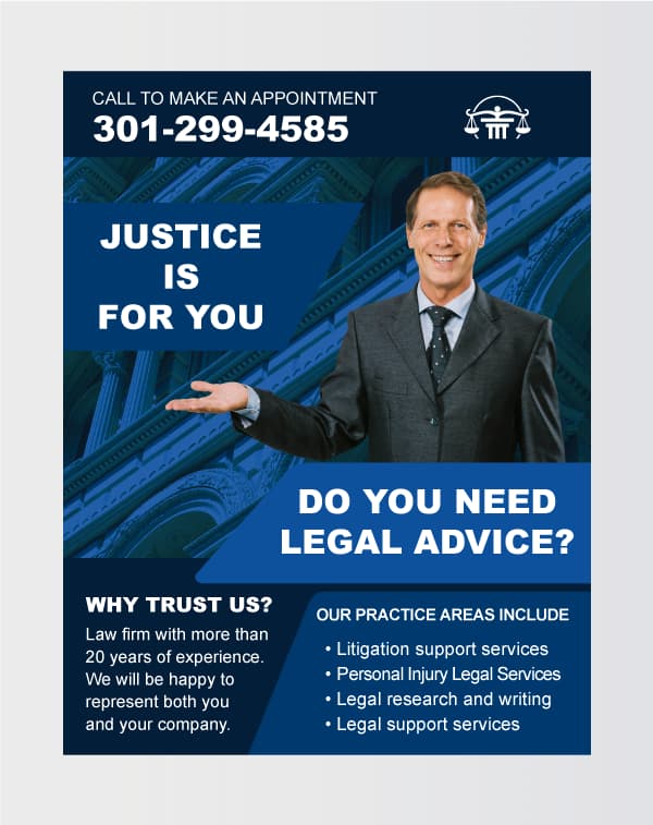Blue Justice Law Firm Flyer AP Printing - Blue Justice Law Firm Flyer - Custom Printing Services