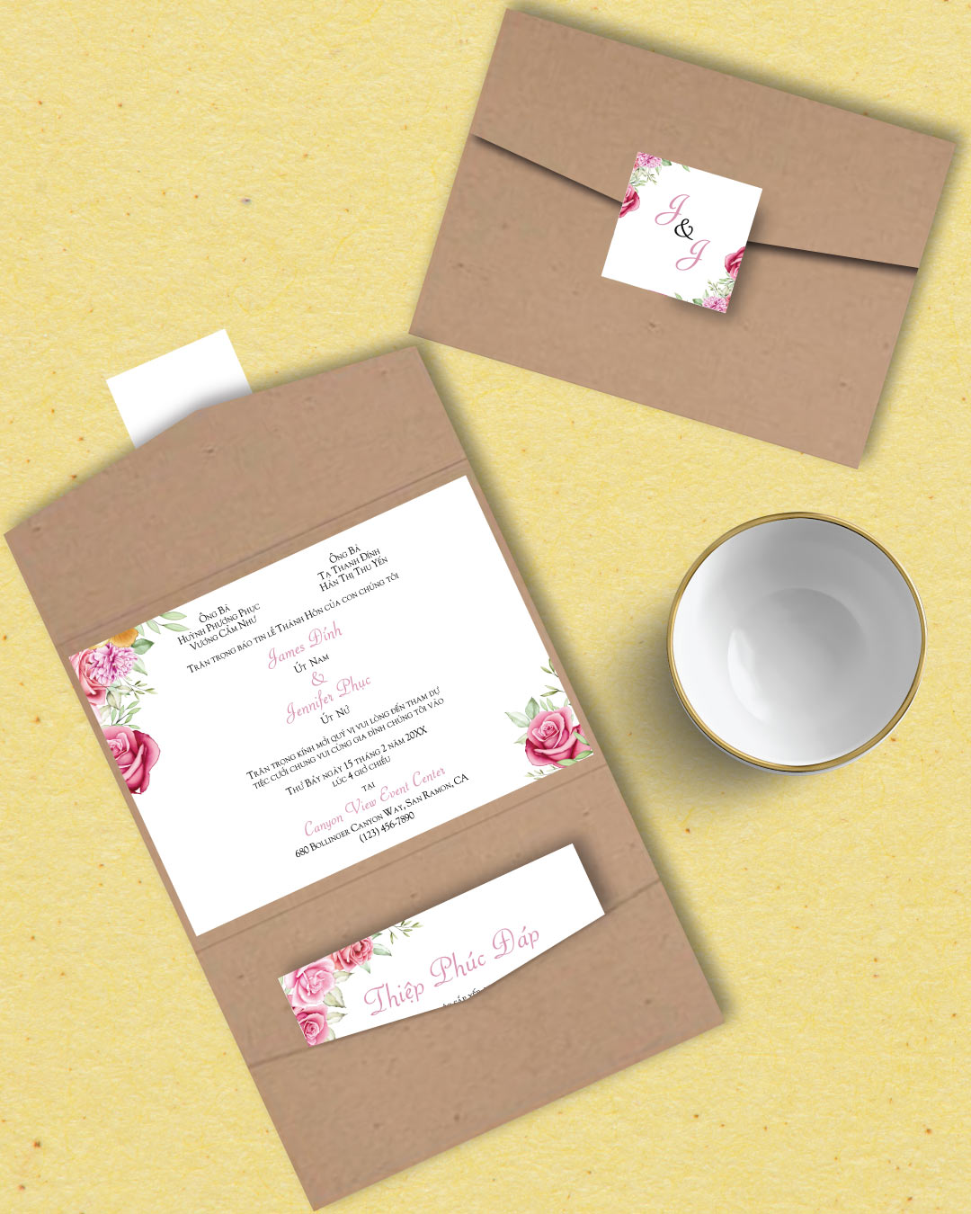 Gorgeous Flowers A7 Atlas Pocket Wedding Invitation AP Printing - Gorgeous Flowers A7 Atlas Pocket Wedding Invitation - Custom Printing Services