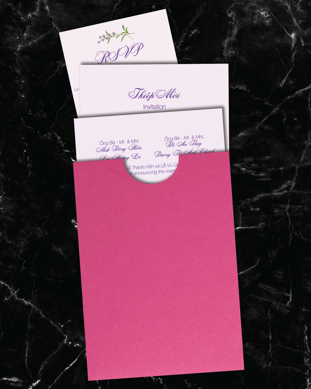 Lavender Flower Design A7 Sleeve Pocket Wedding Invitation