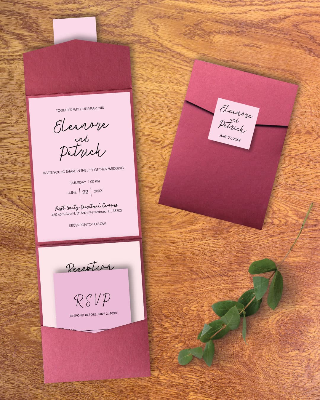 Different Shades Pink A7 Cascade Pocket Wedding Invitation