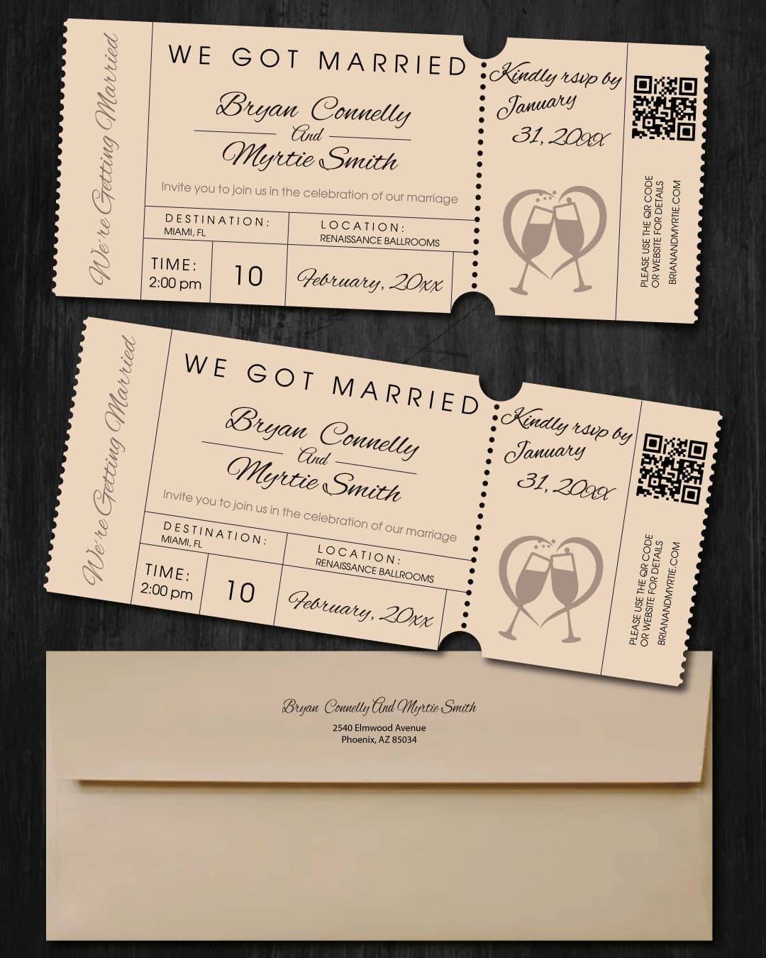 Cups of True Love Boarding Pass Wedding Invitations