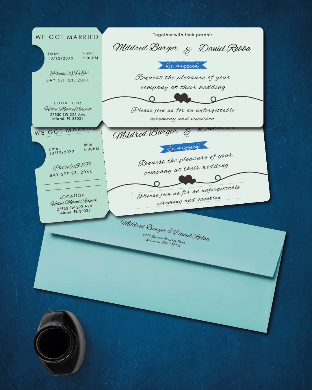 Pure Love Ticket Boarding Pass Wedding Invitations