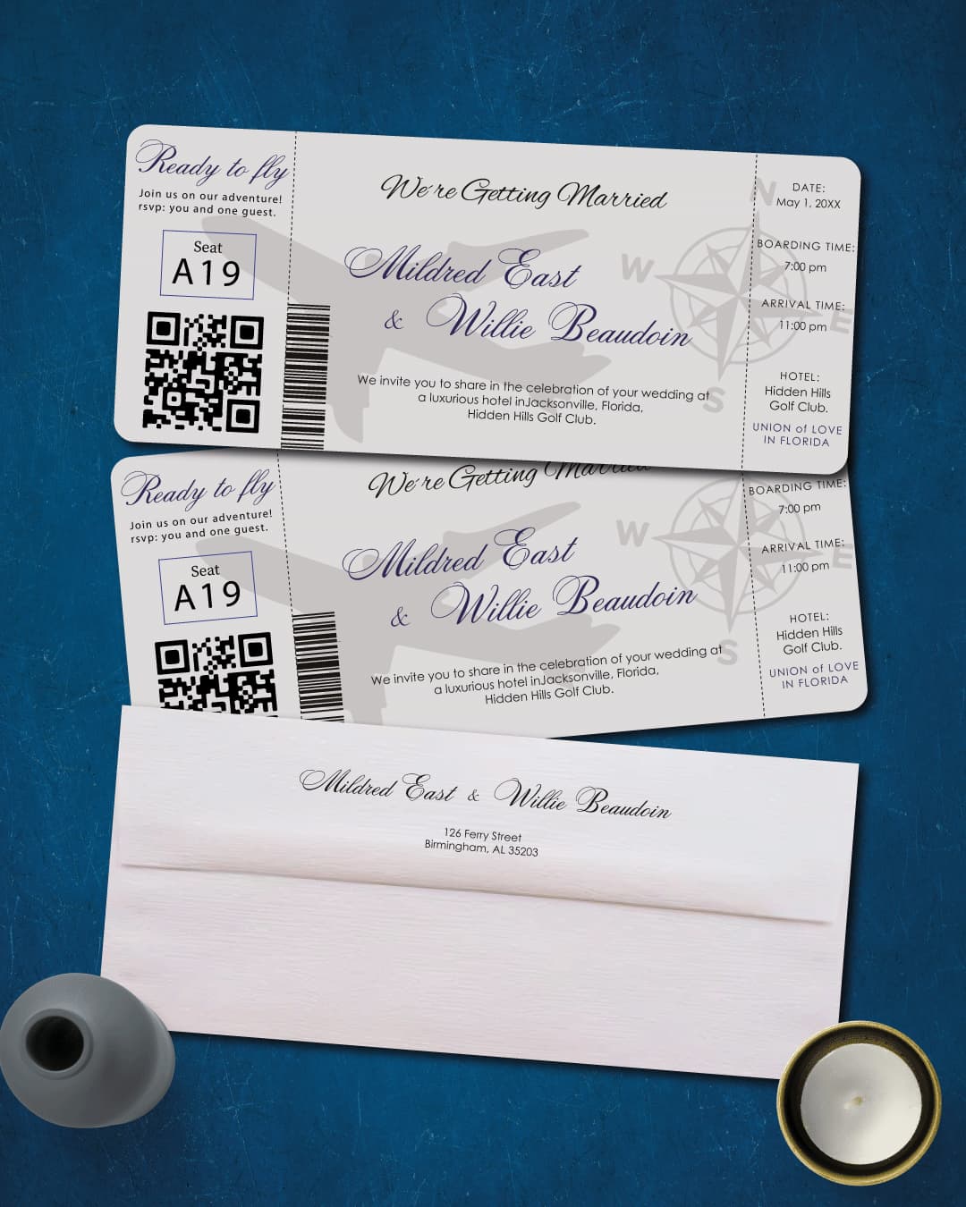 Ticket Road to Love Boarding Pass Wedding Invitations