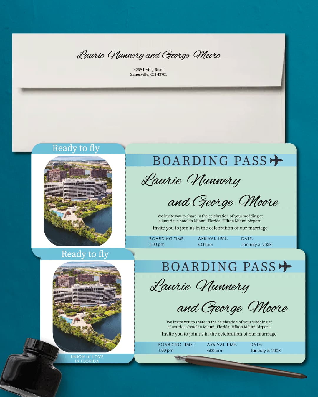 Happily Ever After Boarding Pass Wedding Invitations