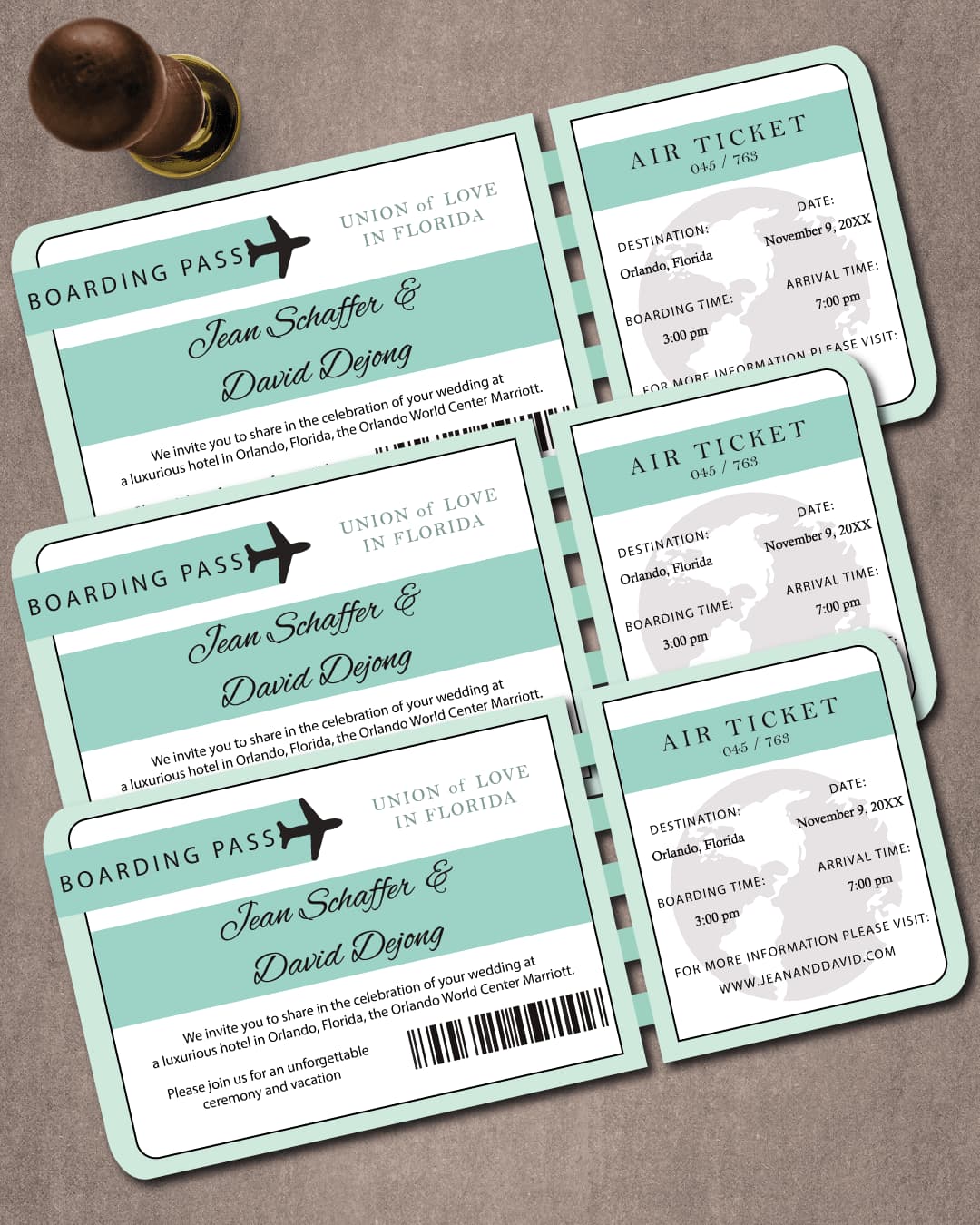 Minimalist Celeste Ticket Boarding Pass Wedding Invitations