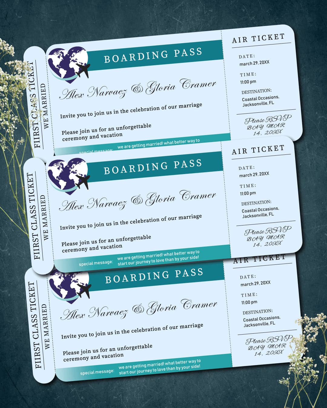 World of Love Boarding Pass Wedding Invitations