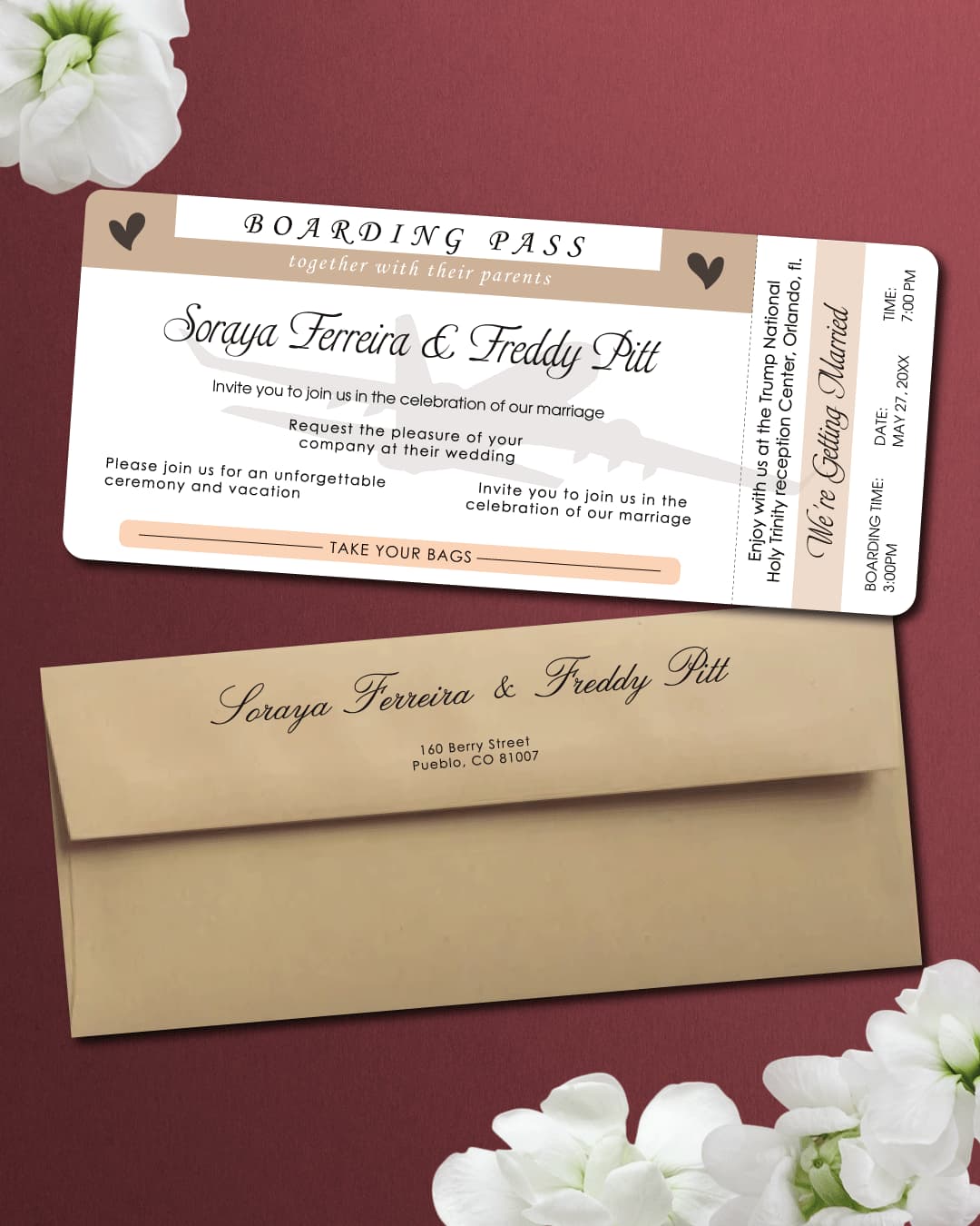 Wedding Airplane Ticket Boarding Pass Wedding Invitations