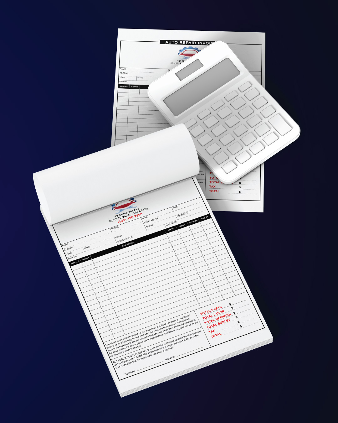 Formularios sin carbón Reparación de automóviles y control de emisiones