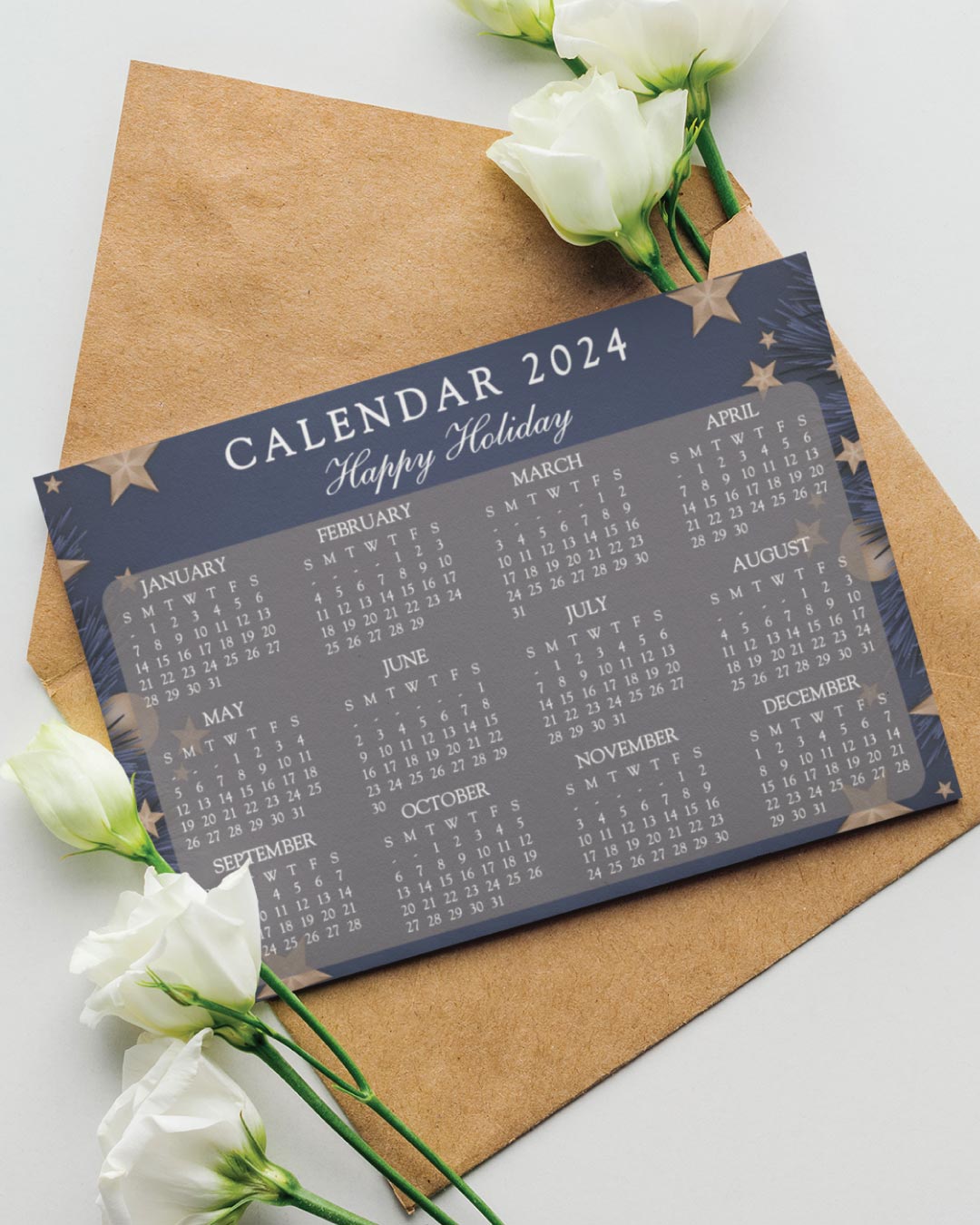 Christmas Calendar with Gray & Golden Stars